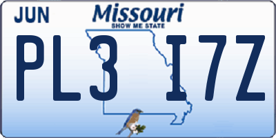 MO license plate PL3I7Z