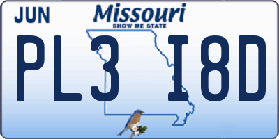 MO license plate PL3I8D