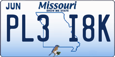 MO license plate PL3I8K