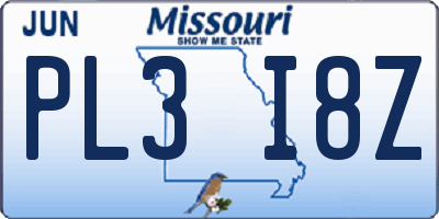 MO license plate PL3I8Z