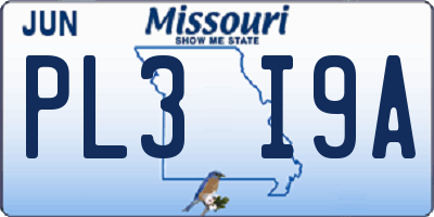 MO license plate PL3I9A