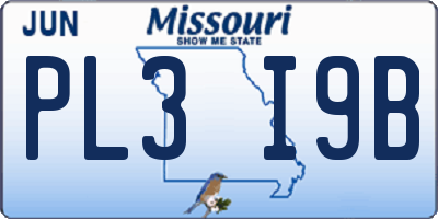 MO license plate PL3I9B