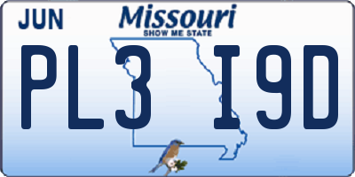 MO license plate PL3I9D