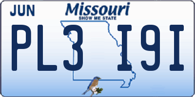 MO license plate PL3I9I