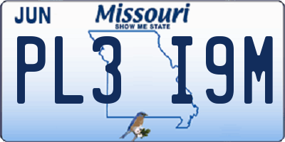 MO license plate PL3I9M