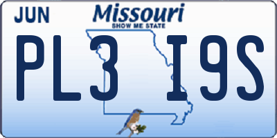 MO license plate PL3I9S