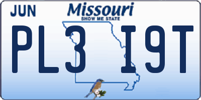 MO license plate PL3I9T
