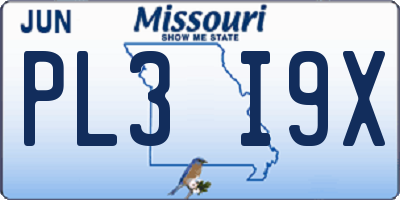 MO license plate PL3I9X