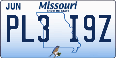 MO license plate PL3I9Z