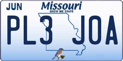 MO license plate PL3J0A