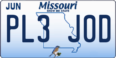 MO license plate PL3J0D