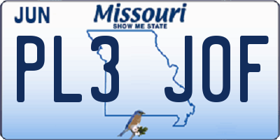 MO license plate PL3J0F