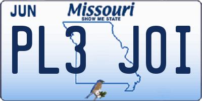 MO license plate PL3J0I