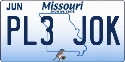 MO license plate PL3J0K