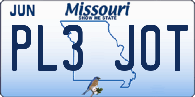 MO license plate PL3J0T