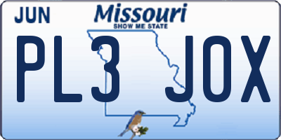 MO license plate PL3J0X