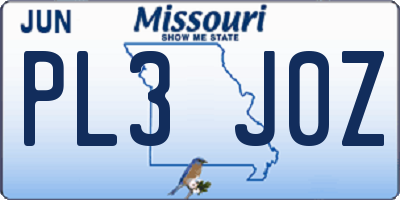 MO license plate PL3J0Z