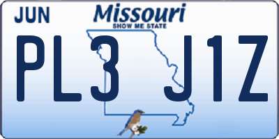 MO license plate PL3J1Z