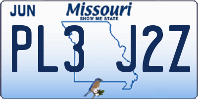 MO license plate PL3J2Z