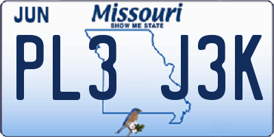 MO license plate PL3J3K