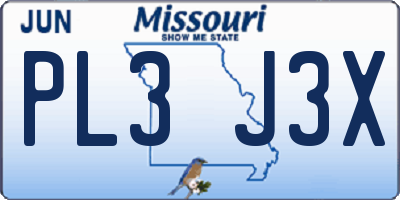 MO license plate PL3J3X