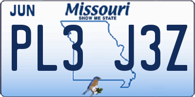 MO license plate PL3J3Z