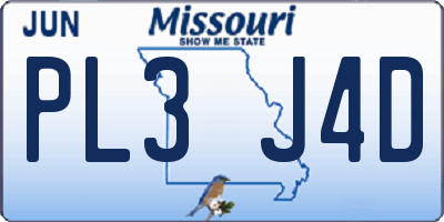 MO license plate PL3J4D