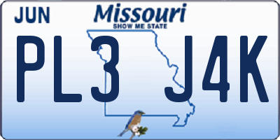 MO license plate PL3J4K