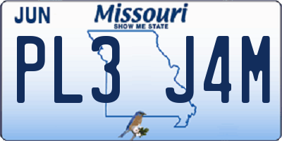 MO license plate PL3J4M