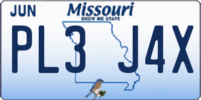 MO license plate PL3J4X