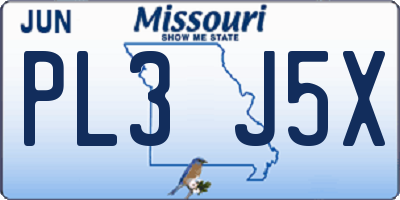 MO license plate PL3J5X