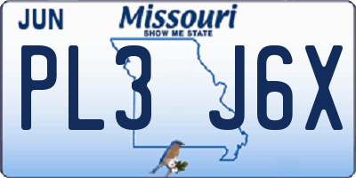 MO license plate PL3J6X