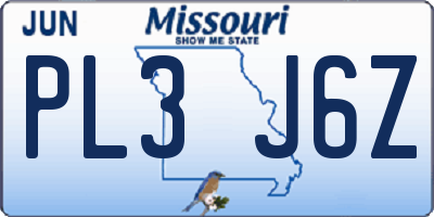 MO license plate PL3J6Z