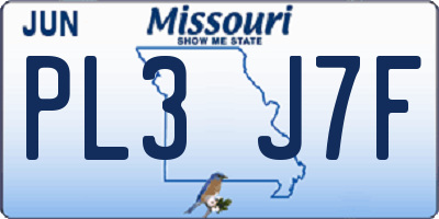 MO license plate PL3J7F
