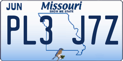 MO license plate PL3J7Z