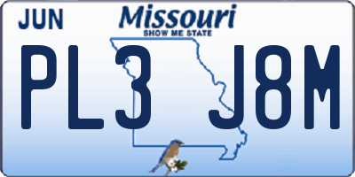 MO license plate PL3J8M