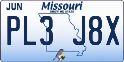MO license plate PL3J8X