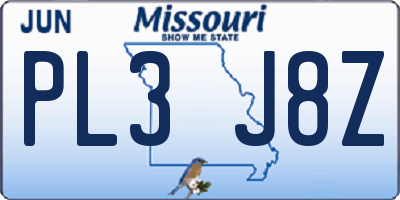 MO license plate PL3J8Z