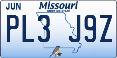 MO license plate PL3J9Z