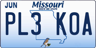 MO license plate PL3K0A
