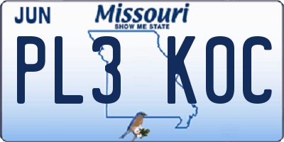 MO license plate PL3K0C