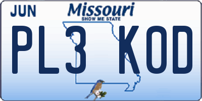 MO license plate PL3K0D