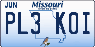 MO license plate PL3K0I