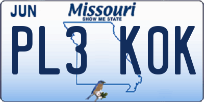 MO license plate PL3K0K