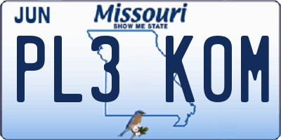MO license plate PL3K0M