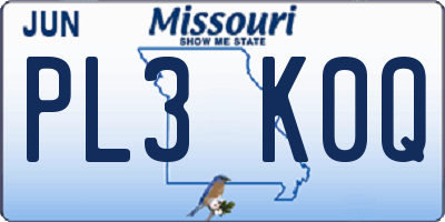 MO license plate PL3K0Q
