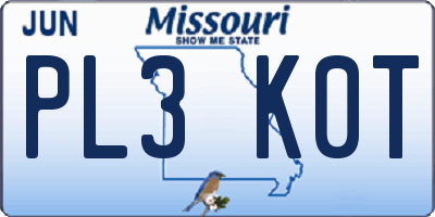 MO license plate PL3K0T