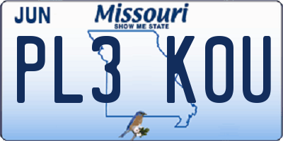 MO license plate PL3K0U