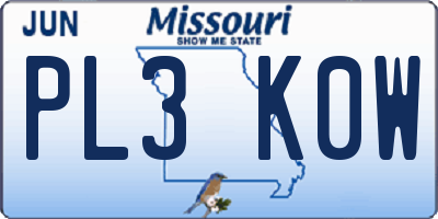 MO license plate PL3K0W