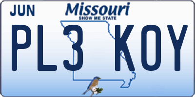 MO license plate PL3K0Y